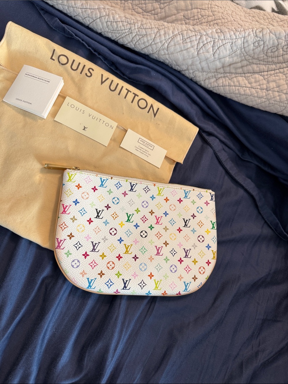 Louis Vuitton Multicolor Monogram Clutch on White Canvas with Natural Trim - Picture 4 of 5